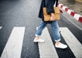 Young man wallking crosswalk commuter lifestyle Royalty Free Stock Photo