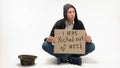 Young man was kicked out of work and begging. Royalty Free Stock Photo