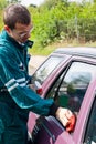 Young man washing car Royalty Free Stock Photo