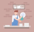 young man washing dishes Royalty Free Stock Photo