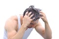 Young Man Washing Hair Head with Shampoo Foam