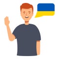 Young man speaking ukrainian language waving with ukraine flag speech bubble Royalty Free Stock Photo