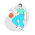 Young Man Wearing Augmented Reality Glasses Playing Basketball Vector Illustration
