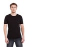 Young man wearing blank t-shirt isolated on white background. Copy space. Place for advertisement. Front view Royalty Free Stock Photo