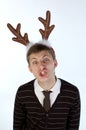 Young man wearing deer's horns