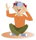 Young man wearing virtual reality goggles isolated illustration