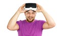 Young man wearing virtual reality googles / VR Glasses Royalty Free Stock Photo