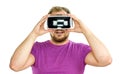 Young man wearing virtual reality googles / VR Glasses Royalty Free Stock Photo