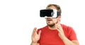 Young man wearing virtual reality googles / VR Glasses Royalty Free Stock Photo