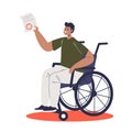 Young man on wheelchair holding document for disability allowance