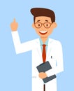 Young Man in White Coat Flat Vector Illustration