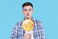 Young man male isolated on blue background