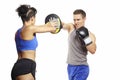 Young man and woman boxing sparring Royalty Free Stock Photo