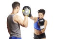 Young man and woman boxing sparring Royalty Free Stock Photo