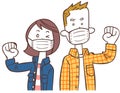 Young man and woman in casual clothes wearing masks and guts poses Royalty Free Stock Photo