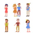 Young Man and Woman Character Holding Pole with Party Birthday Photo Booth Prop Vector Set Royalty Free Stock Photo