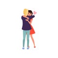 Young man and woman characters in love hugging, happy romantic loving couple on date cartoon vector Illustration Royalty Free Stock Photo