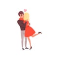 Young man and woman characters in love hugging, happy romantic loving couple on date cartoon vector Illustration Royalty Free Stock Photo