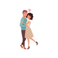 Young man and woman characters in love hugging and kissing, happy romantic loving couple cartoon vector Illustration Royalty Free Stock Photo