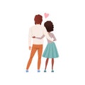 Young man and woman characters standing embracing back view, happy romantic couple in love cartoon vector Illustration Royalty Free Stock Photo