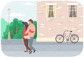 Young man and woman characters walking and hugging, back view, happy romantic couple in love Royalty Free Stock Photo