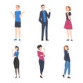 Young Man and Woman with Contempt Look on Face Showing Rejection and Refusal Gesture with Hands Vector Set