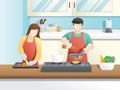 A married couple cooks together