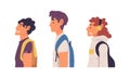Young Man and Woman of Different Subculture with Backpack Side View Vector Set