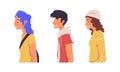 Young Man and Woman of Different Subculture in Hoodie and Cap Side View Vector Set Royalty Free Stock Photo