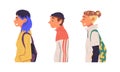 Young Man and Woman of Different Subculture in Jacket and with Backpack Side View Vector Set