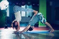 Young man and woman doing acro yoga indoor Royalty Free Stock Photo