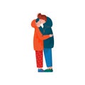 Young Man and Woman Embracing and Kissing, Happy Romantic Couple Dressed in Seasonal Clothes or Outerwear on Date Vector