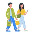 Young man and woman goes with shopping bags Royalty Free Stock Photo