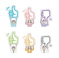 Young man and woman holding cardboard plate  thumb up, thumb down  illustration set Royalty Free Stock Photo