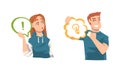 Young Man and Woman Holding Speech Chat Bubble in Her Hands Vector Set Royalty Free Stock Photo