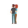 Young Man and Woman Hugging and Looking into Distance, Happy Romantic Couple on Date, Back View, Happy Lovers Characters Royalty Free Stock Photo