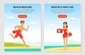 Young Man and Woman Lifeguard Supervising Safety Vector Illustration