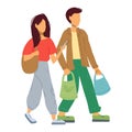 Young man and woman goes with shopping bags