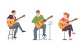 Young Man and Woman Musician Guitarist Character Playing Guitar Performing Street Concert Vector Set Royalty Free Stock Photo