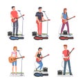 Young Man and Woman Musician Guitarist Character Playing Guitar and Singing Performing Street Concert Vector Set Royalty Free Stock Photo