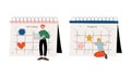 Young Man and Woman Near Huge Desk Calendar with Marked Appointment and Date Vector Set Royalty Free Stock Photo
