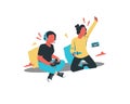 Young man and woman playing video games together. Flat vector illustration Royalty Free Stock Photo