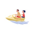 Young man and woman riding on water jetski, extreme water sport cartoon vector Illustration on a white background Royalty Free Stock Photo