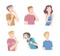 Young Man and Woman with Shocked Face Expression Gasping Feeling Astonishment Vector Set