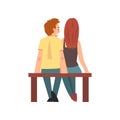 Young Man and Woman Sitting on Bench, Happy Romantic Couple on Date, Back View, Happy Lovers Characters Vector Royalty Free Stock Photo