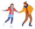 Young man and woman skating. Winter ice activity Royalty Free Stock Photo