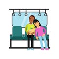 Young man and woman sleeping in the train cartoon vector illustration Royalty Free Stock Photo