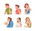 Young Man and Woman Speaking Phone Talking to Someone Vector Set Royalty Free Stock Photo