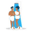 Young man and woman take shower in the bathroom. Royalty Free Stock Photo