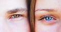 Young man and woman together, close up, eyes, stare